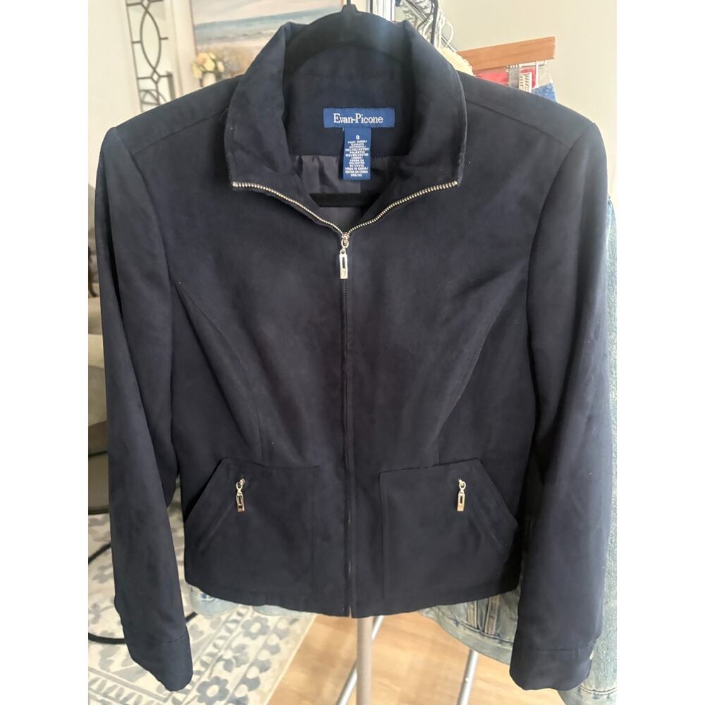 Evan-Picone Faux Suede navy blue zippered jacket size 8